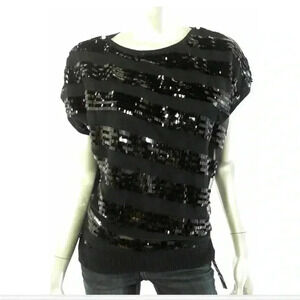 Joseph A Women Top Blouse Shirt L Black Sequin Knit